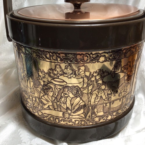 Vtg ATAPCO COPPER ICE BUCKET WITH Party SCENE