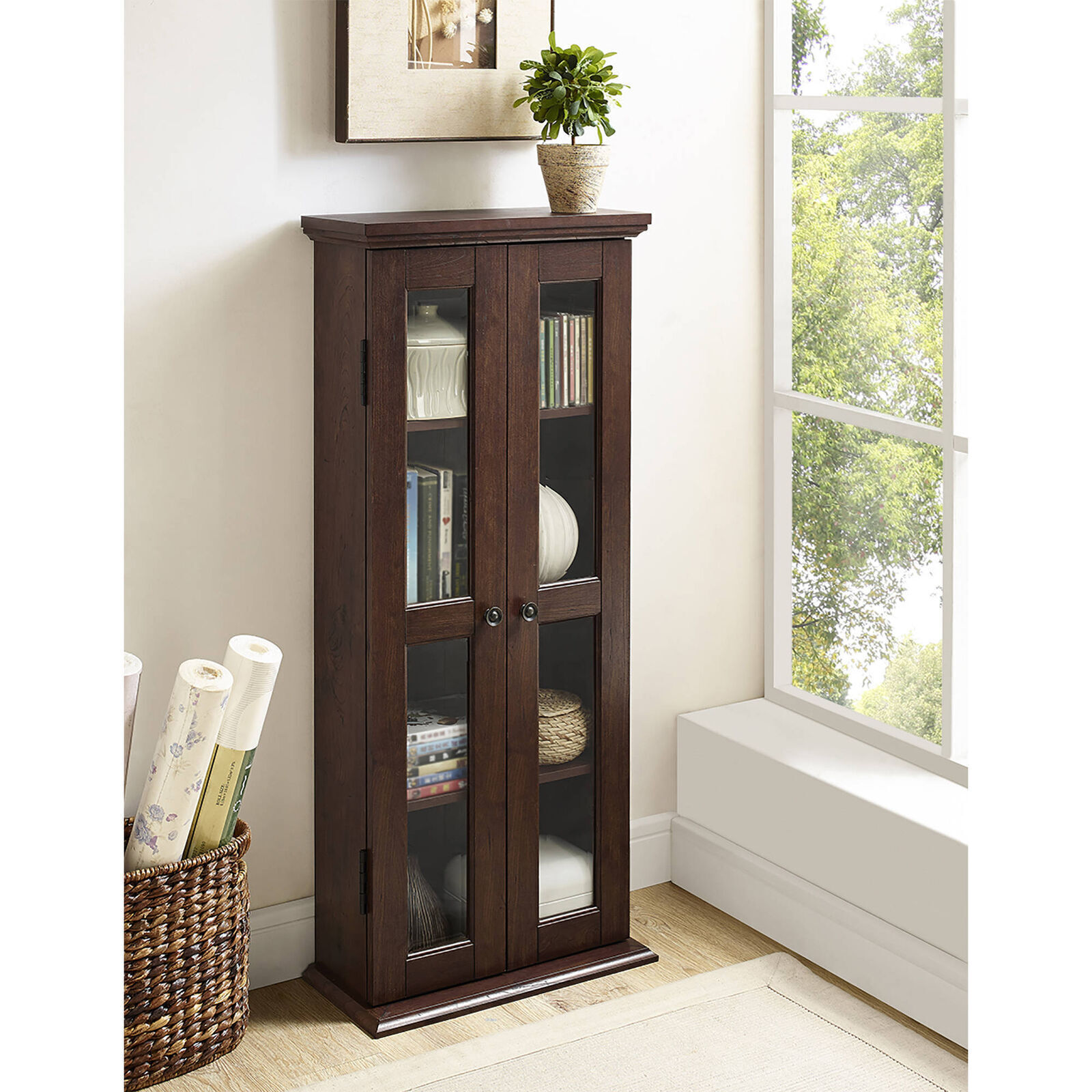 Media Tower Rack Storage Cabinet CD DVD Shelf Organizer Bookshelf Office Home
