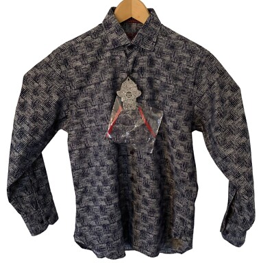 Visconti Black Shirt Mens Size Small Long Sleeve Blue Modern Print $125 NEW