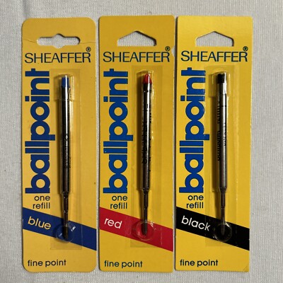 Sheaffer Ballpoint pen refills Blue, Black & Red Fine point New Vintage Lot Of 3