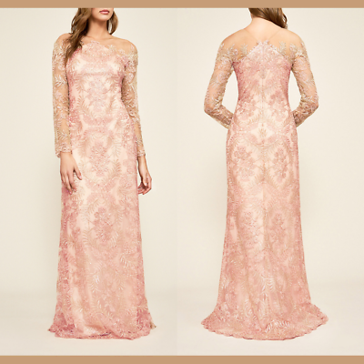 NEW 608 Tadashi Shoji Jocelynn Embroidered Gown in Blush Gold SZ 6 E691 eBay
