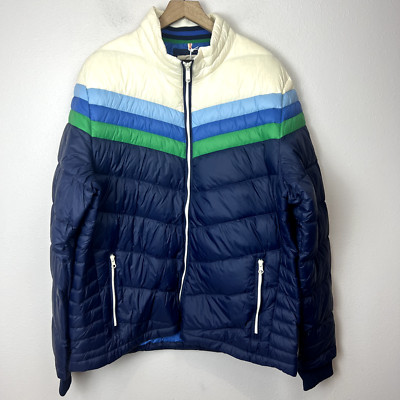 Marine Layer + Lost Found Mens Zurich Puffer Coat Size XL Full-Zip Retro Striped