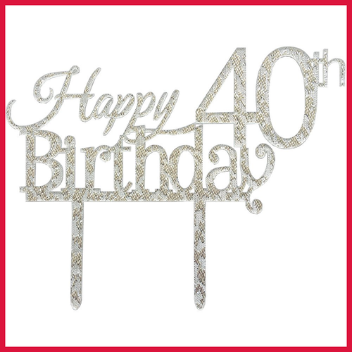 Glitter SILVER Acrylic Happy 40Th Birthday Cake Topper 40 Party Cupcake Decor