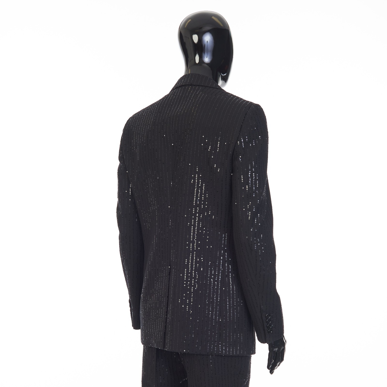 Pre-owned Celine 4350$ Black Blazer Jacket - Striped Sequin Embroidery, Wool Gabardine