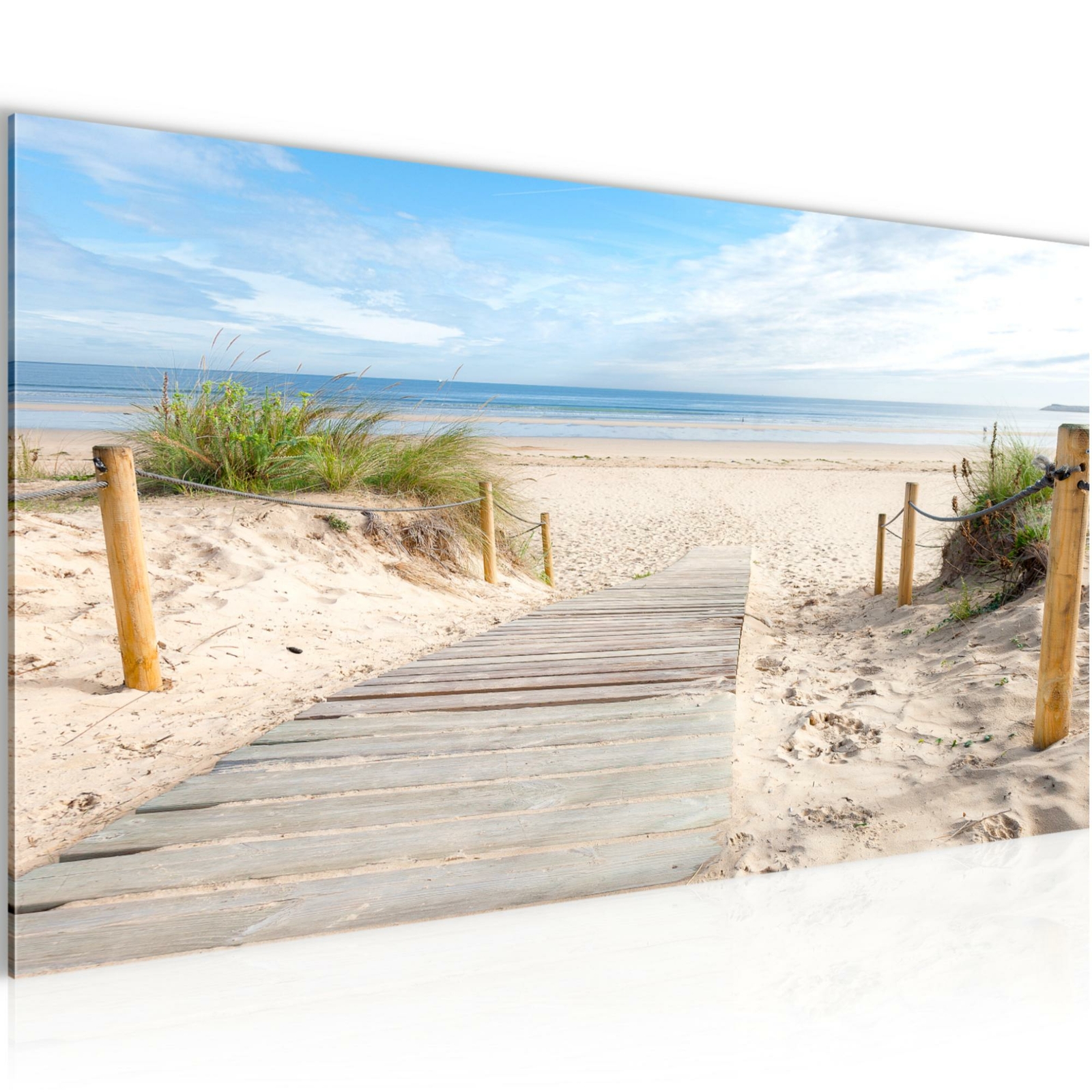 Wandbilder Wohnzimmer - Strand Meer  Beige Blau - Schlafzimmer Bilder 100x40 cm
