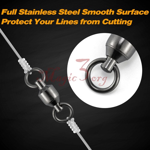 20-100pcs Fishing Swivels Ball Bearing Solid Ring Trolling Black Nickel #0-#8 US