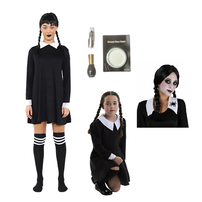 Adulti E Bambini Gotico Studentessa Mercoledì Famiglia Addams Costume  Halloween