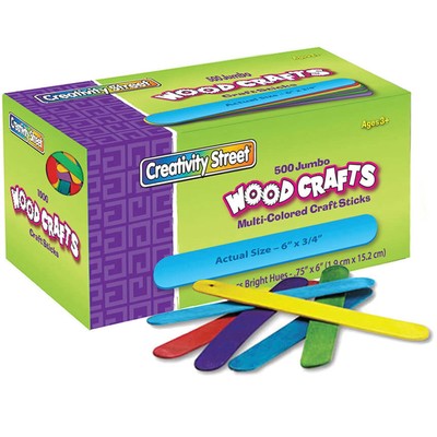 Jumbo Wood Craft Sticks, Assorted Colors, Pack of 500