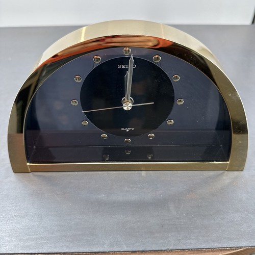 Vintage Seiko QQZ137G Half Moon Gold Black Mantle Clock Tested