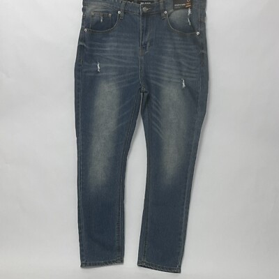 MBX Men 34 X 30 Denim LA Athletic Taper Stretch Med. Blue Denim Jeans Distressed