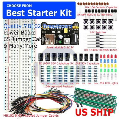 830 Point Solderless Breadboard 65 PCS Jumper Cable MB-102 Power Supply Module