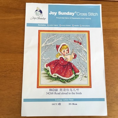Cross Stitch Kit Girl Reading to the Birds Winter Snow Cardinal Joy Sunday 10x11