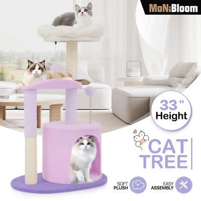 33'' Cat Tree Tower Purple Flower Scratching Post Multi Level Playing Condo House