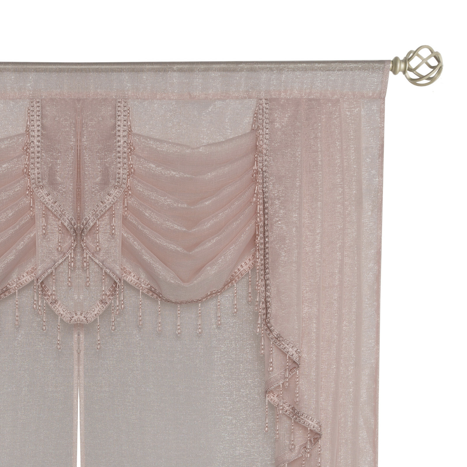 Ultra Glam Beaded Sparkly Sheer Window in a Bag Curtain Set Assorted