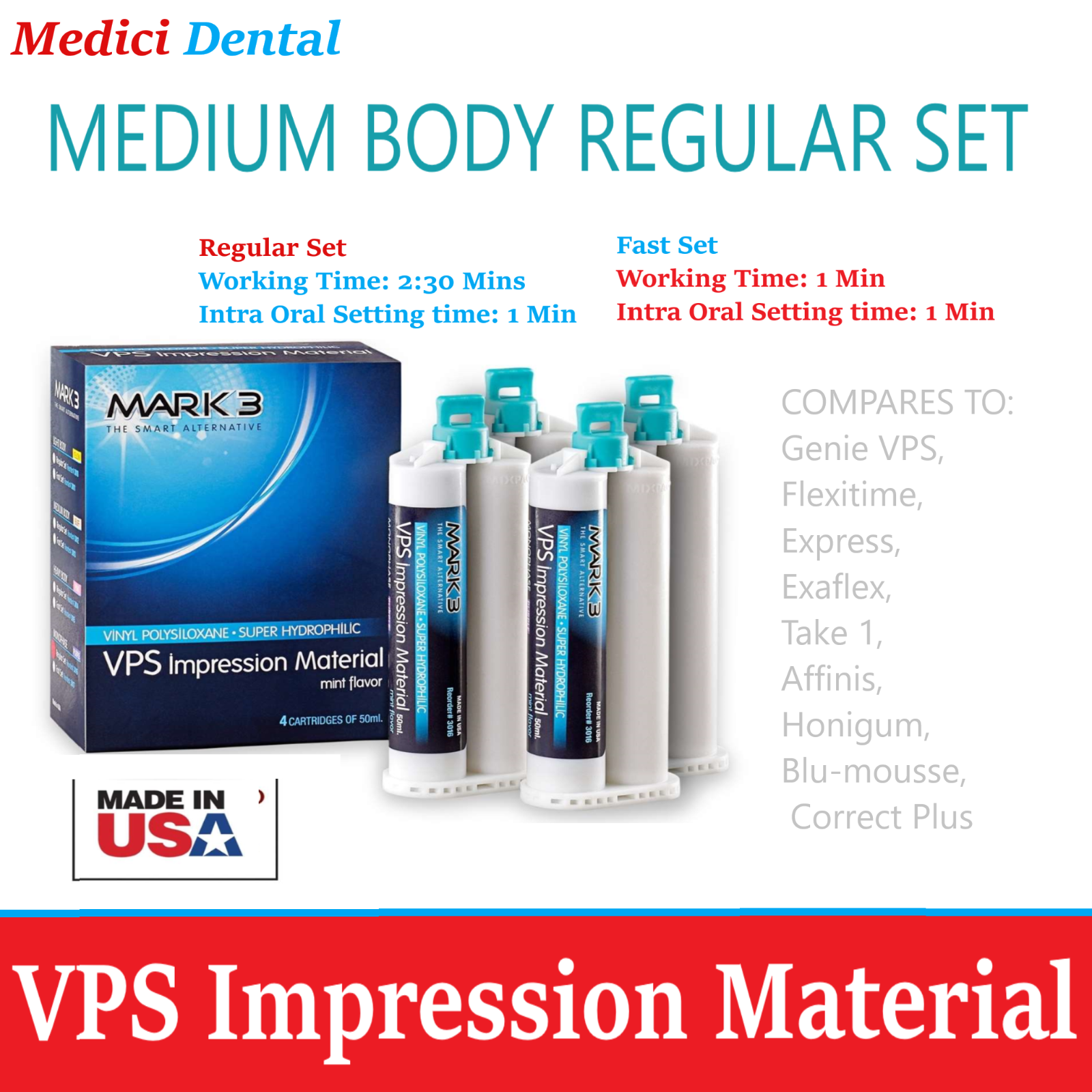 Dental MEDIUMBODY REGULAR SET VPS Impression Material PVS 50ML Cartridge, 04/24