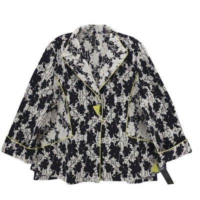 IC by CONNIE K Jacket Art to Wear Black White Floral Neon Green Piping NWT - XL