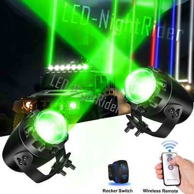 2X WHIPLESS LASER RGB LED Whip Lights ROUND Pods Remote For Polaris RZR 4XP 1000
