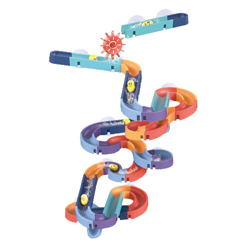 Bath Water Toys Balls Track for Wall Bathtub Slide for Toddler with Wind-Up Duck