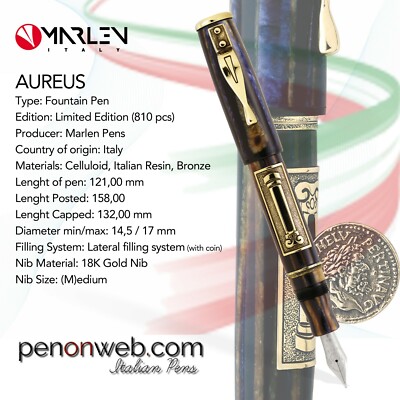 Marlen Aureus with Coin L.E. 810 pcs Fountain Pen | Celluloid, Bronze | Gold Nib