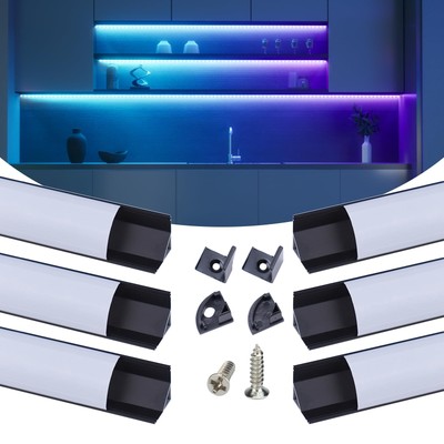Muzata 6Pack 3.3FT/1M V Shape LED Channel with Milky White Cover Black Alumin...