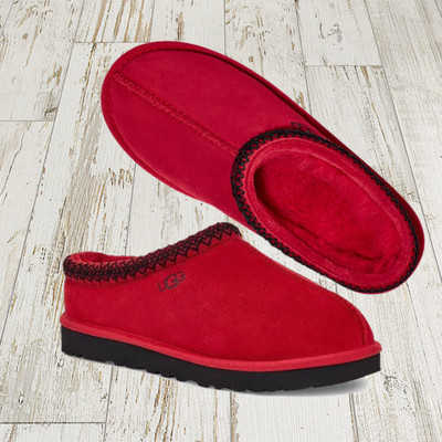 UGG Tasman Braid-trim Big Boys Shearling Suede Slippers Samba Red Size 4 NEW