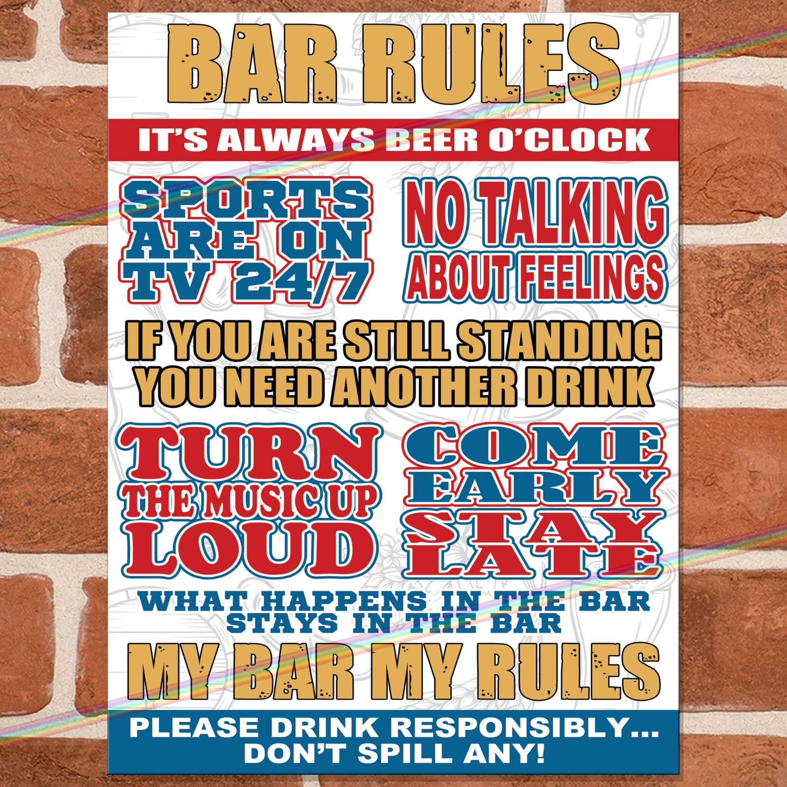 BAR RULES Funny Metal Signs Man Cave Wall Shed Pub Novelty Joke Poster Tin Sign