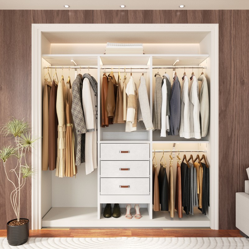 60'' Walk In Closet Organizer Closet System Clothing Rack with