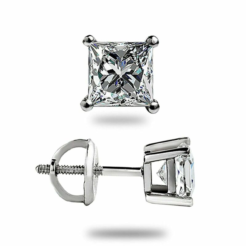 1ct Princess Cut Simulated Diamond Solitaire Stud Earrings 14k White Gold Plated