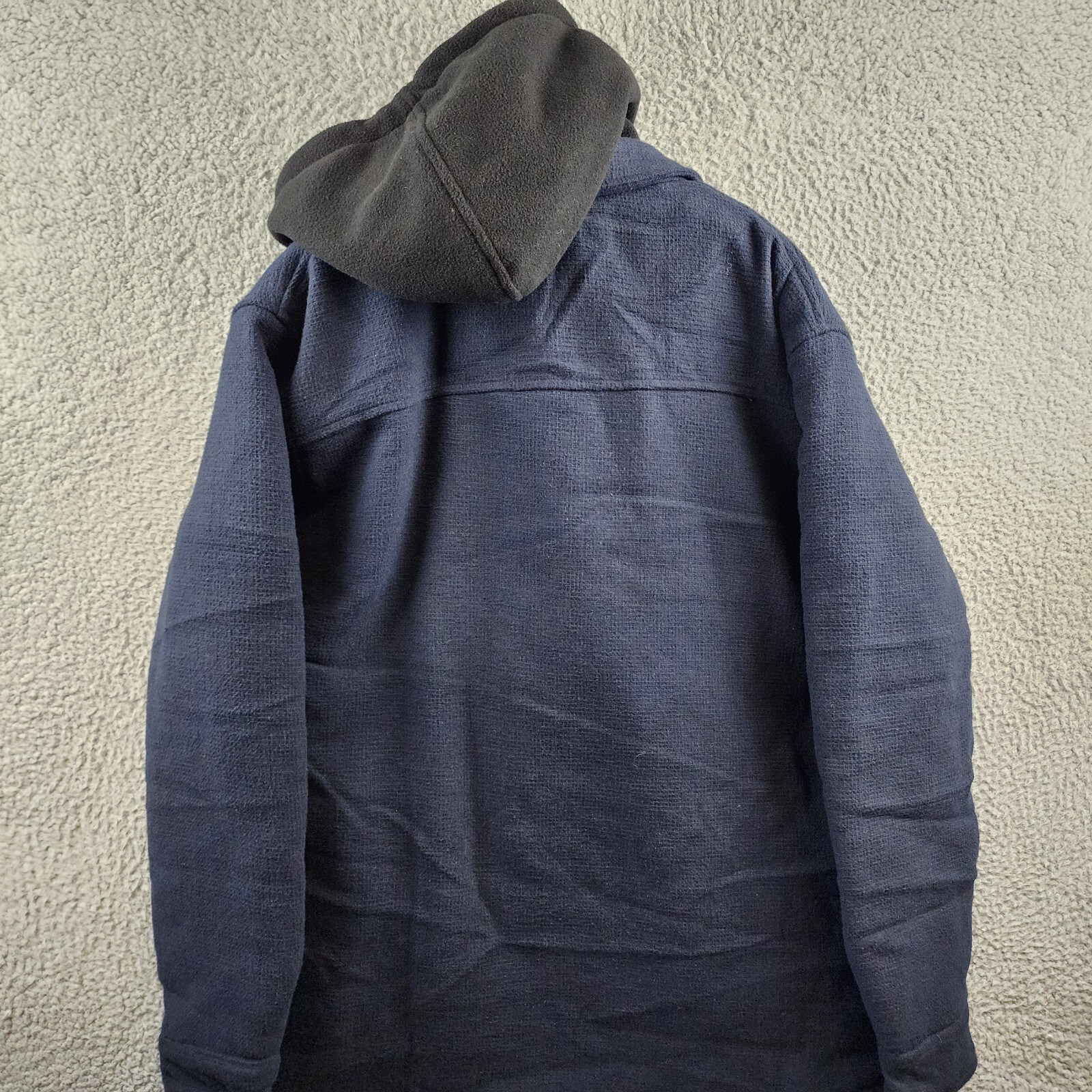 HEDGE Wool Blend Hooded Jacket Men's XL Midnight Navy Drawstring Front Button - Picture 11 of 13