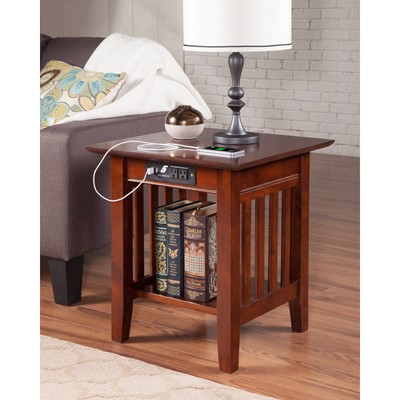 Mission Charger Walnut Wood End Table