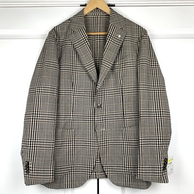 LBM 1911 Blazer Plaid Check Patch Pocket Jacket Wool Blend Tan Brown IT 50 US 40
