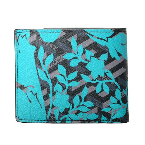 Pre-owned Versace Unisex Multi-color 100% Textured Leather Floral Print Bifold Wallet In Multicolor