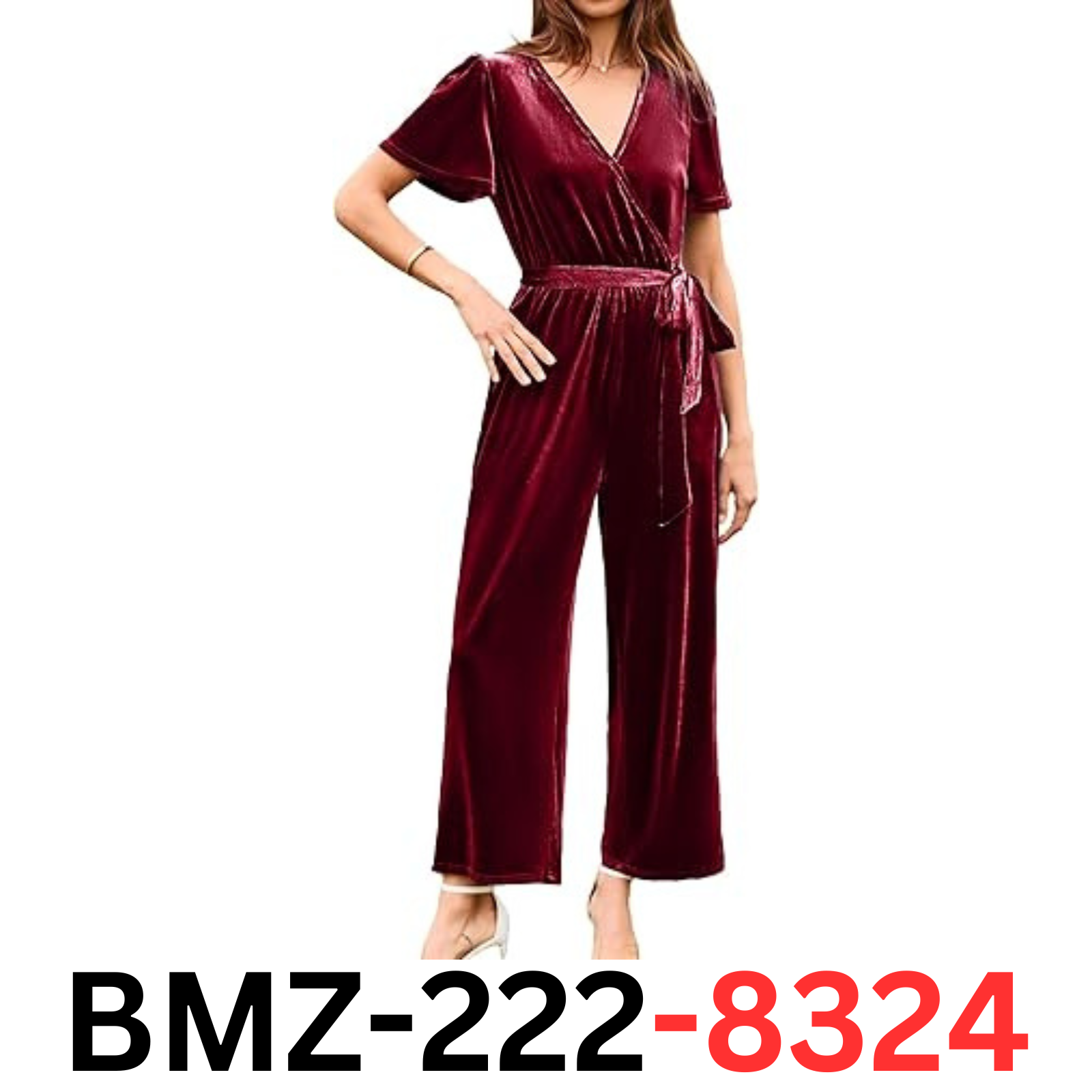 BerryGo Women's Velvet Jumpsuits For Women V Neck Short Sleeve Belted Dress, L