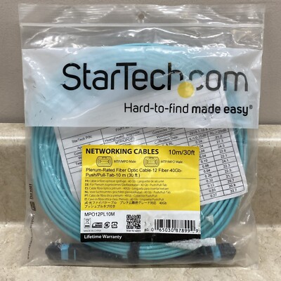 10m (30ft) MTP(F)/PC OM3 Multimode Fiber Optic Cable, 50/125, 40G, MPO12PL10M