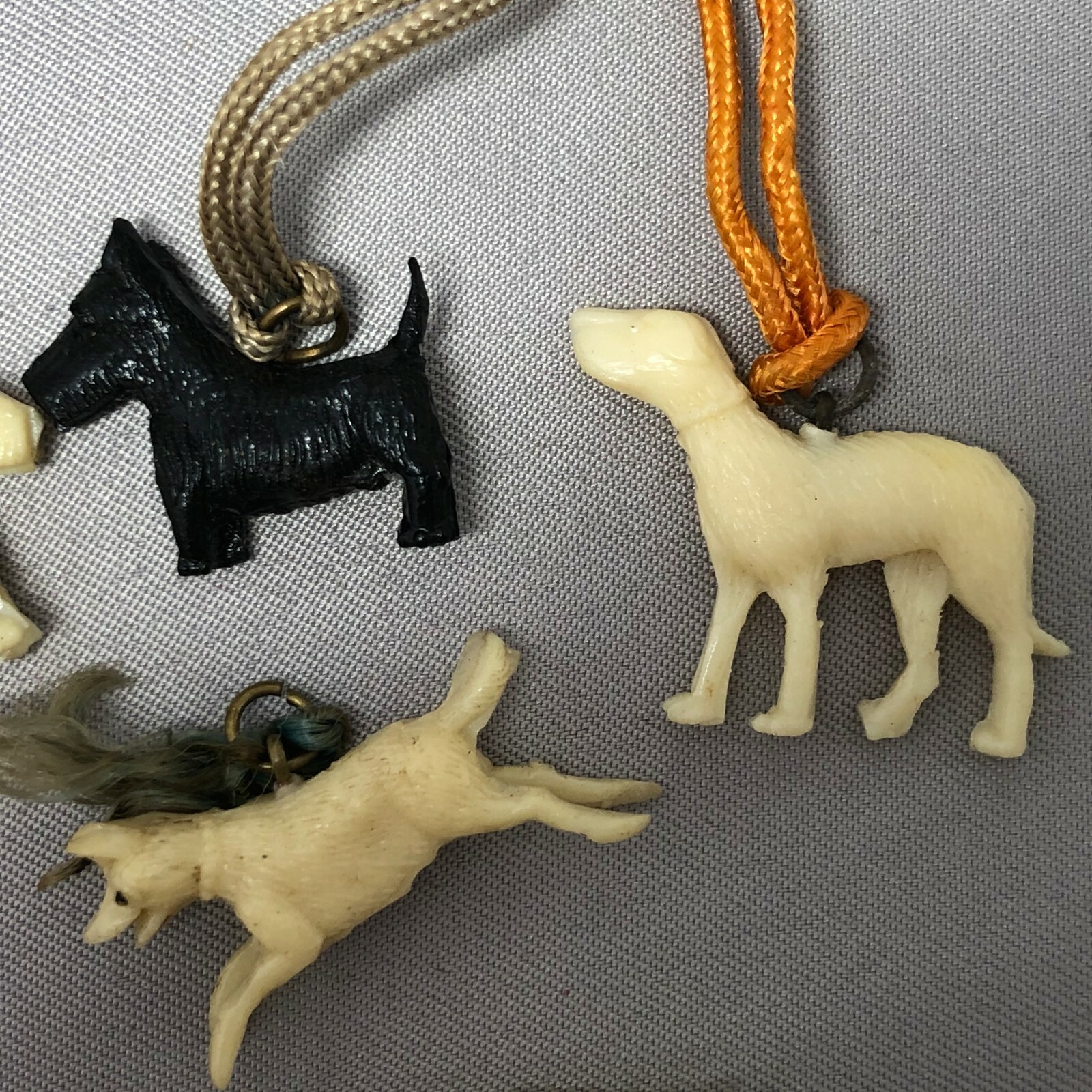 6 1940s Scottie DOG Terrier GREYHOUND Wolf Hound Charm CRACKER JACK Prize Toy