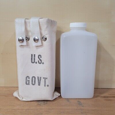 Vtg US Government White Canvas Bag with Plastic Santeen Snap Handle Hangers
