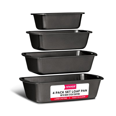 BAKKENMASTER Bakken- Swiss Loaf Pan Set 4-Piece - Deluxe Nonstick Carbon Stee...