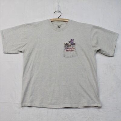 Rescue The Rainforest Frog T Shirt XXLarge Gray Made in USA Faux Pocket Vintage