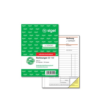SIGEL SD133 Invoices Sequentially Numbered A6 2 x 50 Sheets Carbonless Copying P