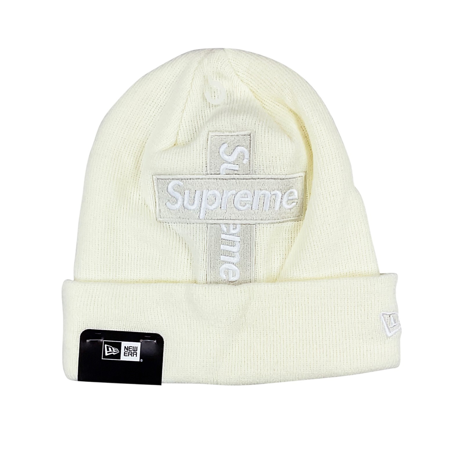 Supreme ホワイト ニット帽 ボックスロゴ ビーニー 黒 Supreme cross box logo beanie