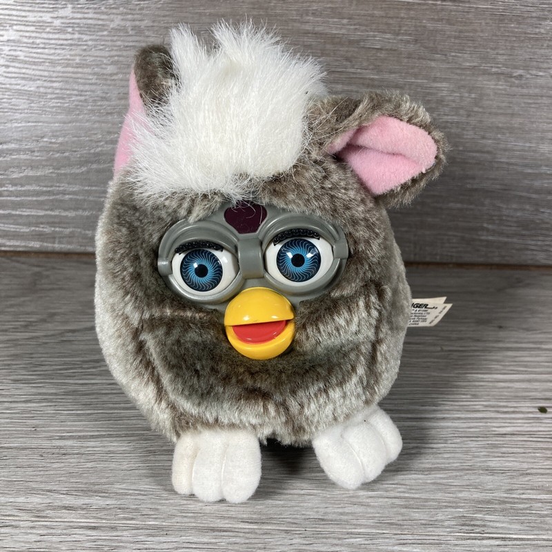 1999 Vintage Furby Buddies Plush Gray & White Stripe Brown