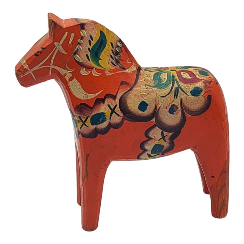 MCM Vintage Swedish Wooden DALA Horse Hand Painted Orange 5" Figurine Rattvik