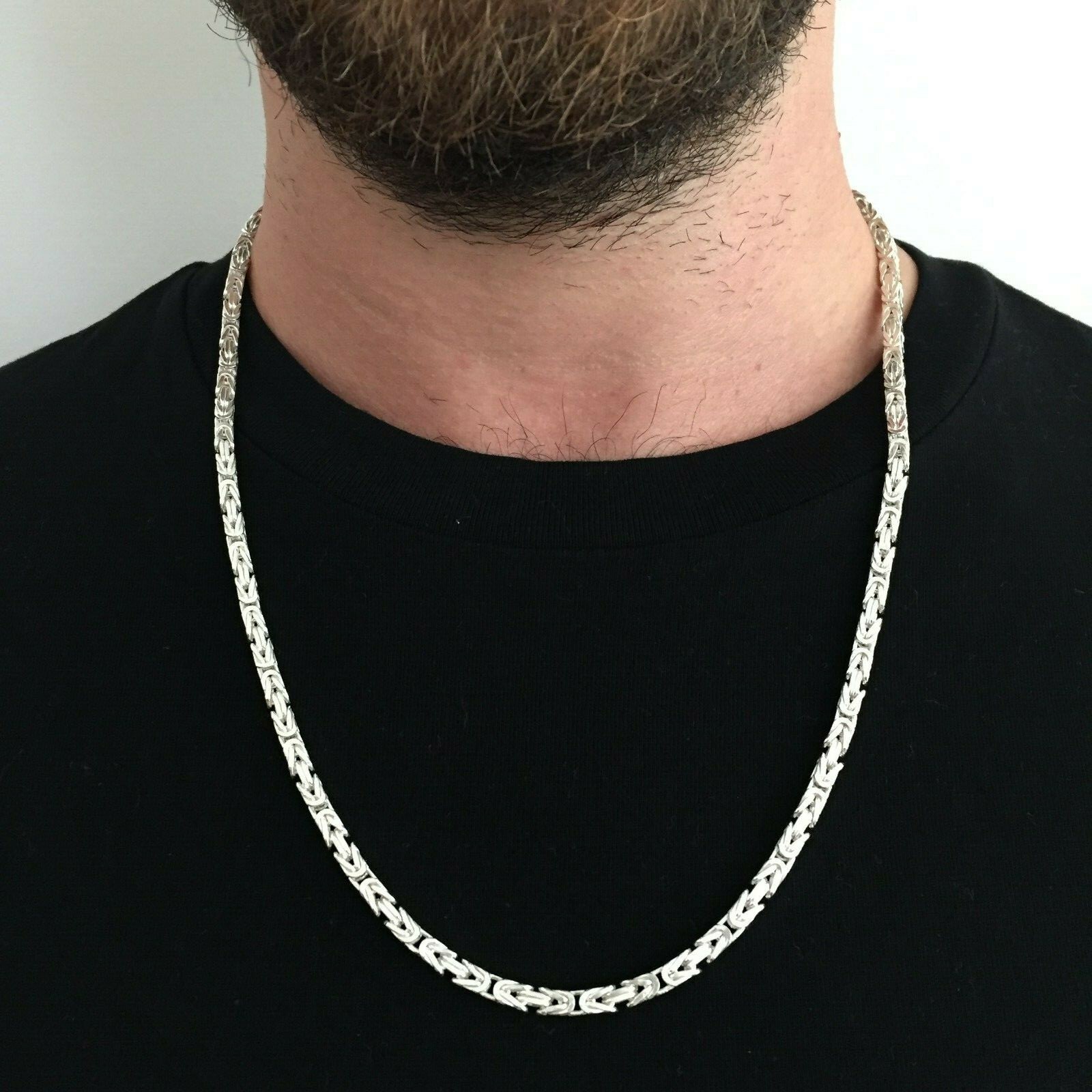 Pre-owned Handmade 26 Inch Mens Byzantine Viking Chain Necklace 4mm 59gr Real 925 Sterling Silver