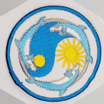 Blue Yin Yang Embroidered Dolphin Patch 3'' Diameter Sun For Jeans Denim Jackets