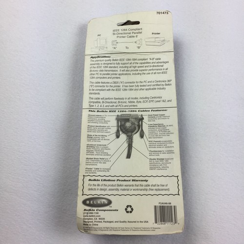 Belkin IEEE 1284 6’ Foot Printer Cable DB25 Male Parallel Cord C1-9