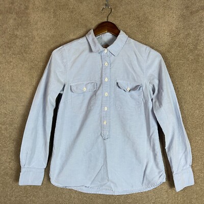 J. Crew Popover Shirt Womens XS 2 Blue Oxford Long Sleeve Half Button Pockets