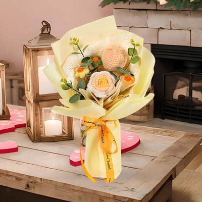 Crochet Tulip Flower Bouquet Artificial Flowers Home Decoration Ornament DIY