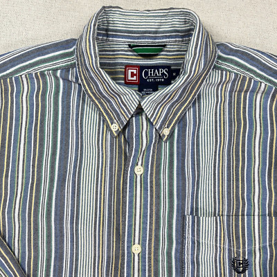 CHAPS Shirt Men M Multi Striped Cotton Oxford Button Up Long Sleeve Retro Casual