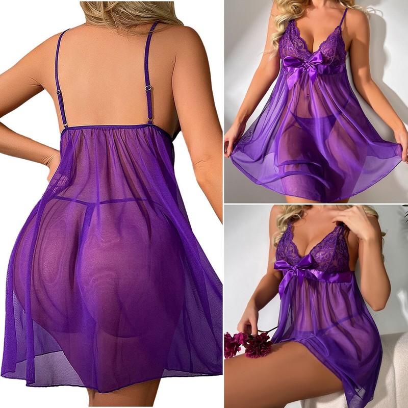 Babydoll Lingerie+Underwear Sexy Women's Nightwear Dress Lace Sleepwear G-string