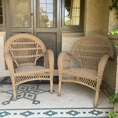 SET 2 Province Polyethylene Cane Wicker Natural Color Weatherproof